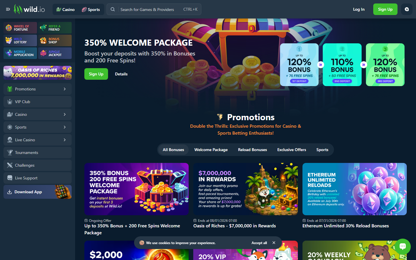 Wild.io no-deposit free spins offer July 2026