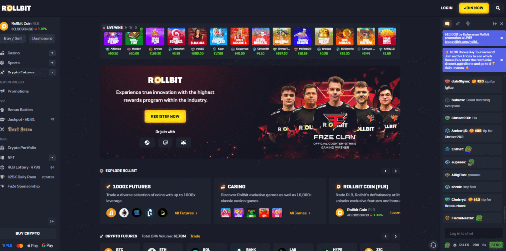Rollbit crypto casino homepage July 2026