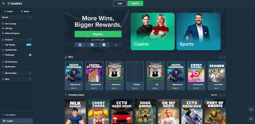 Duelbits crypto casino homepage July 2026