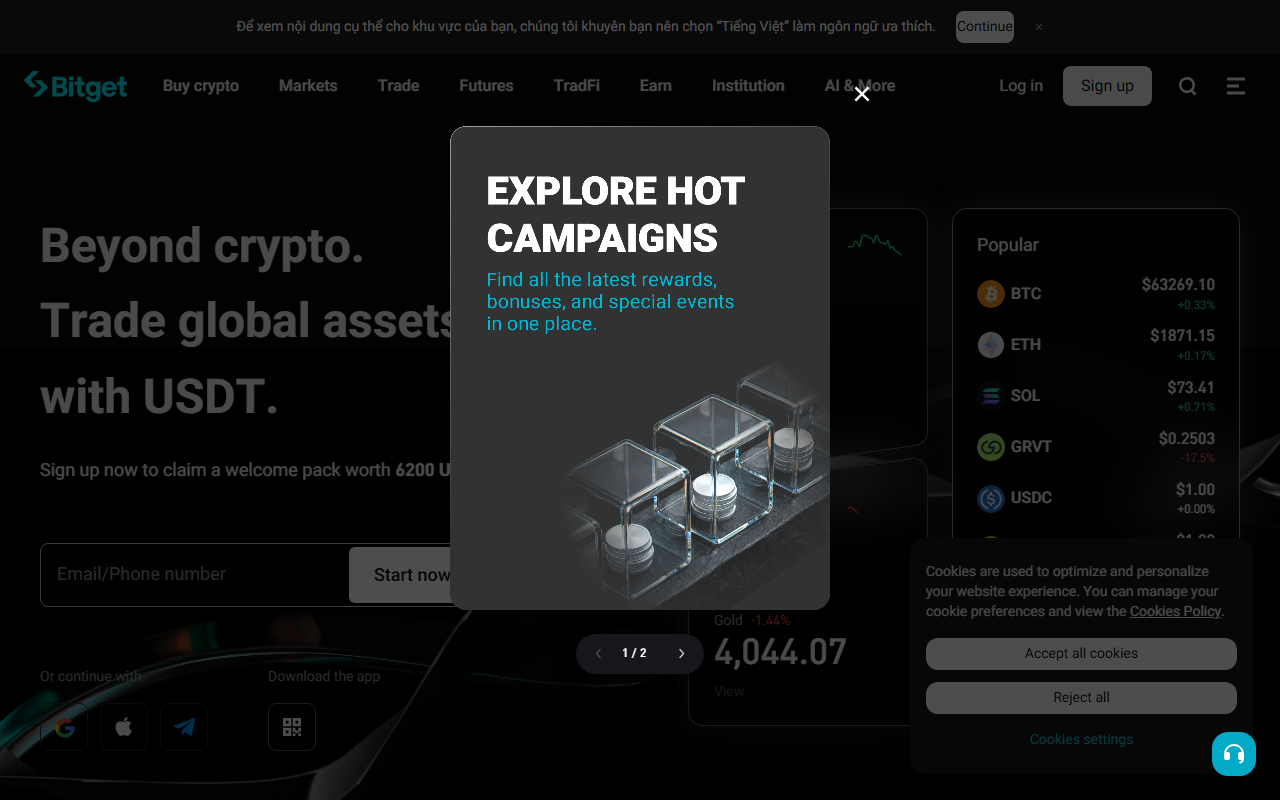 Bitget exchange homepage July 2026