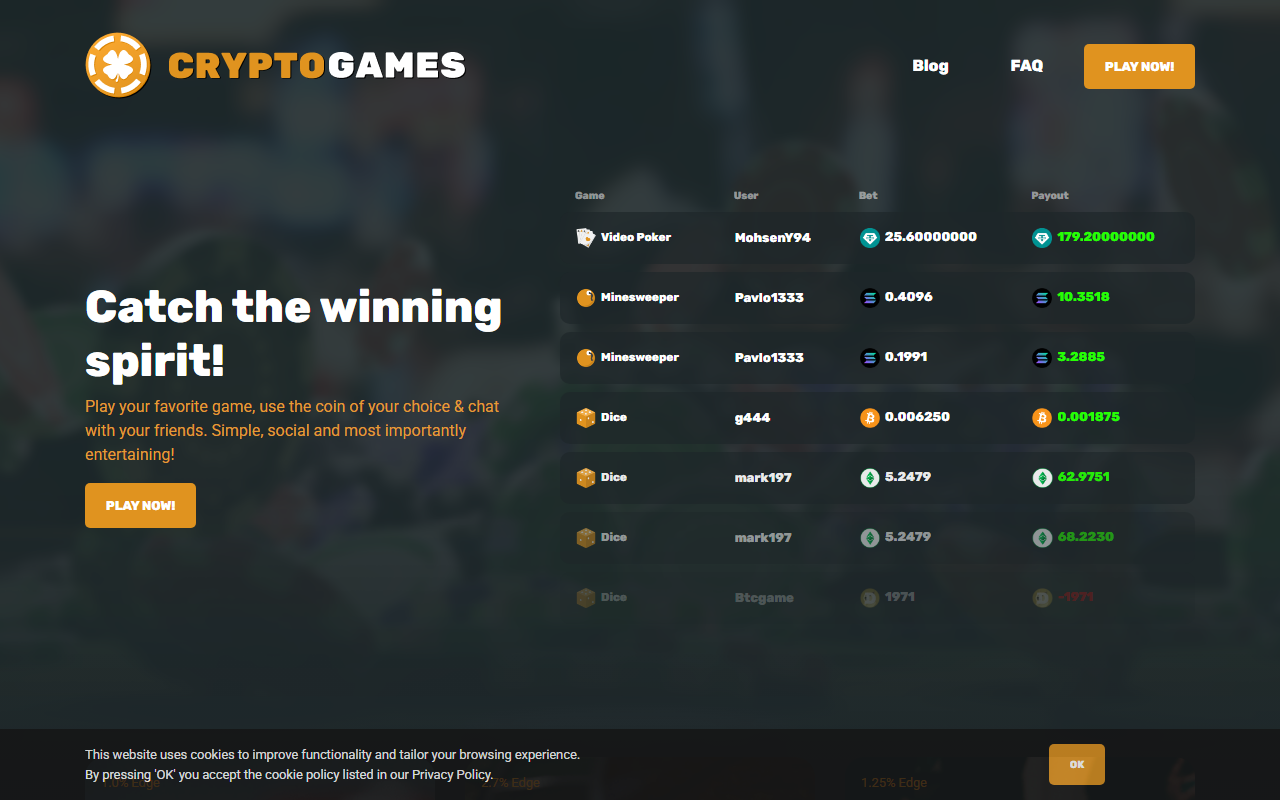 Crypto Games provably fair Bitcoin casino -- July 2026