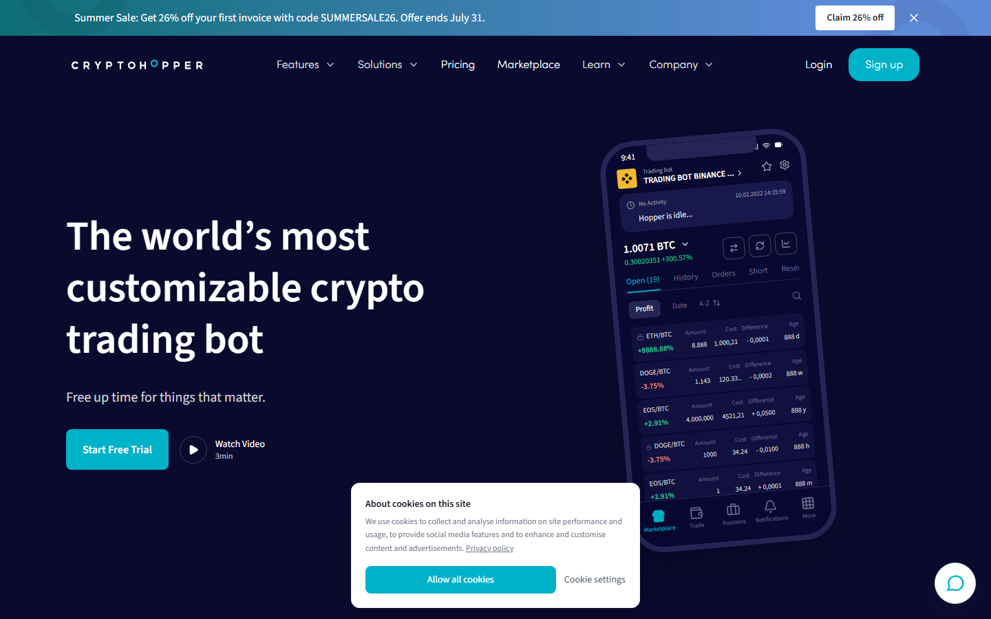 Cryptohopper homepage July 2026