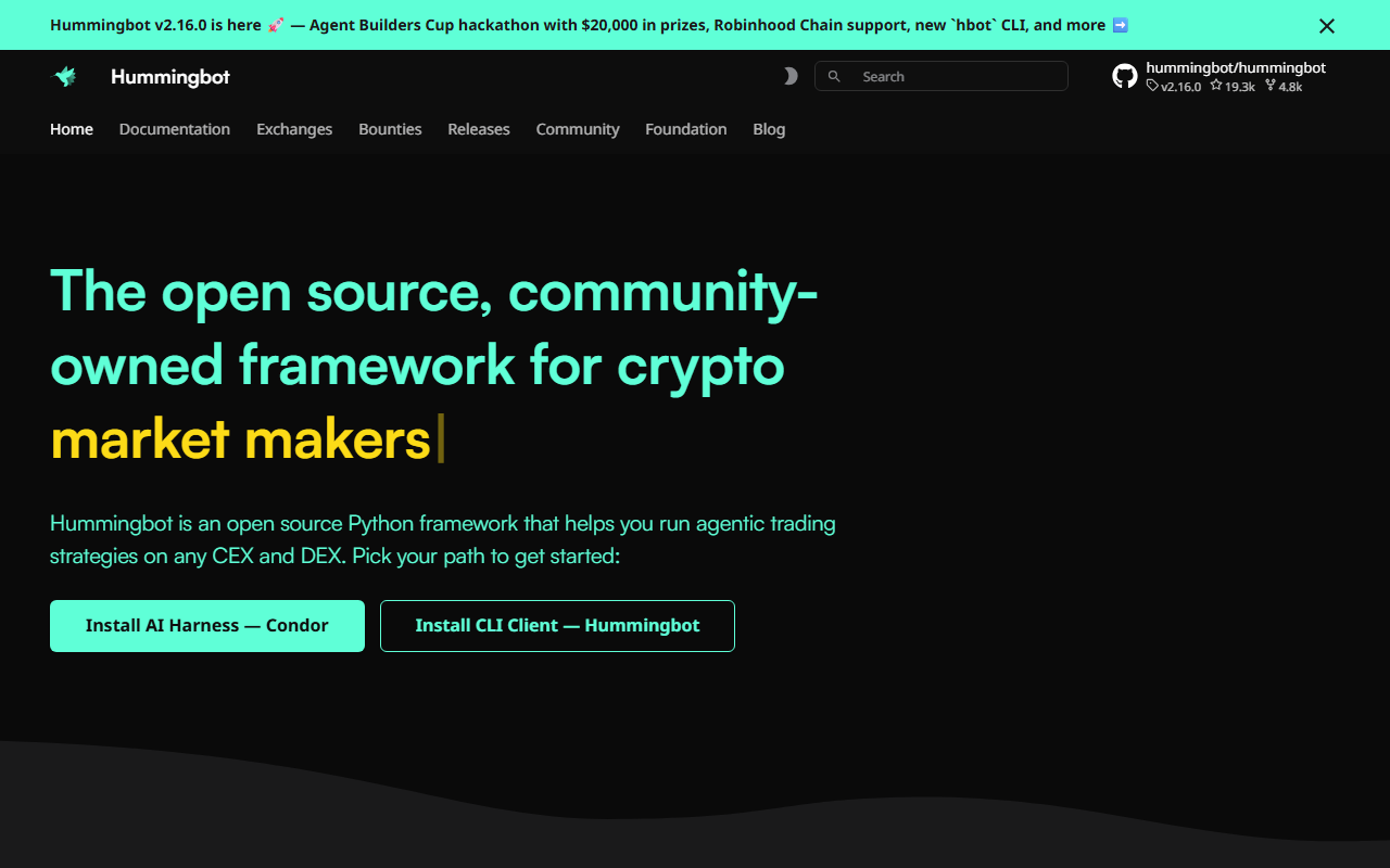 Hummingbot homepage July 2026