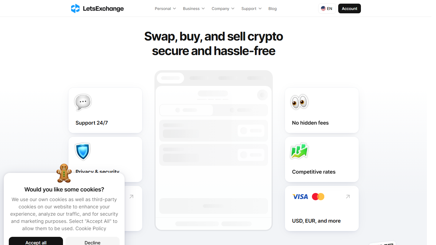 LetsExchange altcoin exchange homepage July 2026