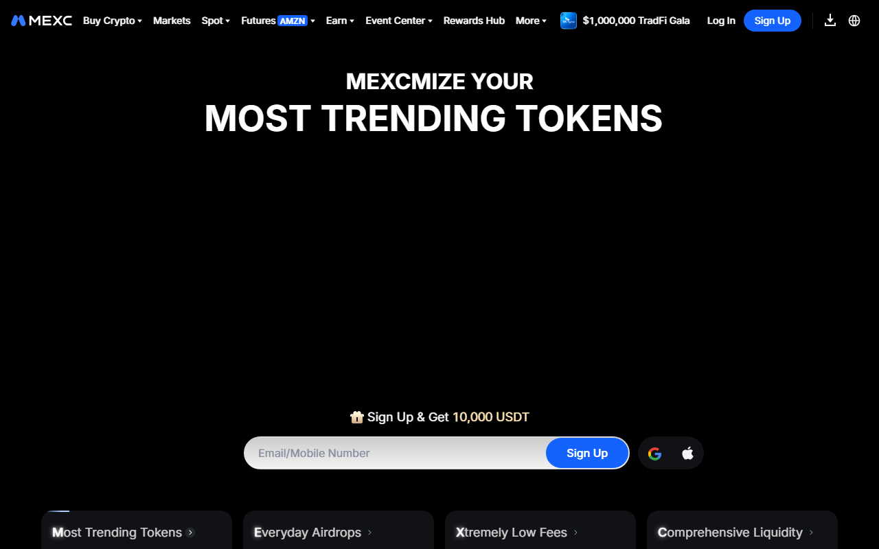MEXC exchange homepage July 2026