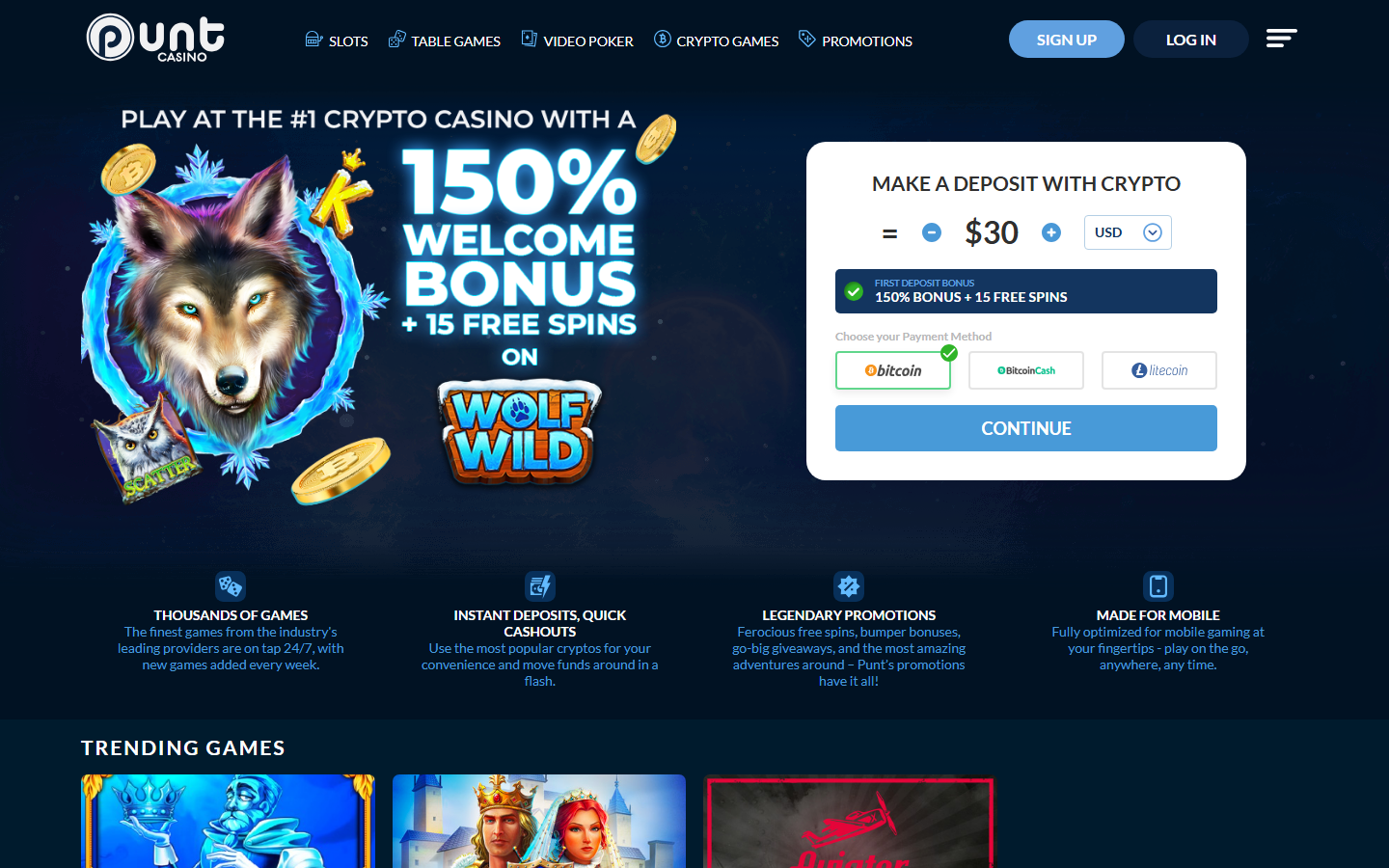 Punt Casino homepage July 2026